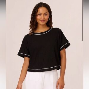 Adrianna Papell variegated black rib knit short sleeve blouse NWT size M